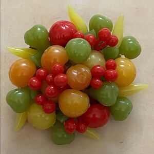 Vintage West Germany Carmen Miranda fruit salad brooch oranges apples cherries